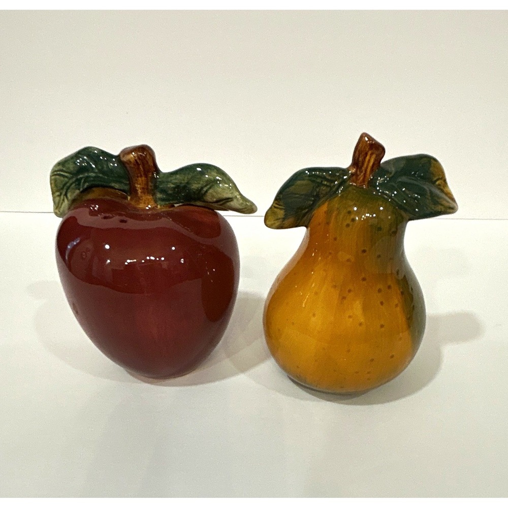 Ceramic Apple & Pear Salt & Pepper Shaker Set, Small 3 in, Red Yellow Green